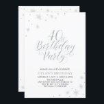 Invitation Argent et blanc | Modern Chic 40th Birthday Party<br><div class="desc">Fêtons votre 40e anniversaire avec cette invitation de fête élégante. Ce design présente une typographie argentée chic sur des graphismes scintillants avant et argent avec une photo sur le dos. Remplacez l'exemple de photo par le vôtre ou supprimez-le si vous ne le voulez pas. La couleur de l'arrière - plan...</div>