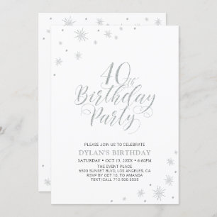 Invitation Argent et blanc   Modern Chic 40th Birthday Party