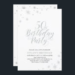 Invitation Argent et blanc | Modern Chic 50th Birthday Party<br><div class="desc">Fêtons votre 50e anniversaire avec cette invitation de fête élégante. Ce design présente une typographie argentée chic sur des graphismes scintillants avant et argent avec une photo sur le dos. Remplacez l'exemple de photo par le vôtre ou supprimez-le si vous ne le voulez pas. La couleur de l'arrière - plan...</div>