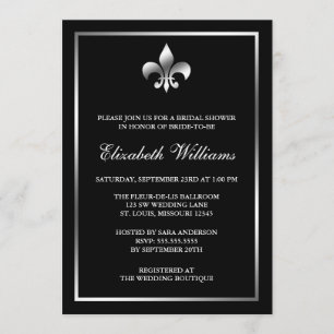Invitation Argent et Fête de la mariée de Black Fleur de Lis