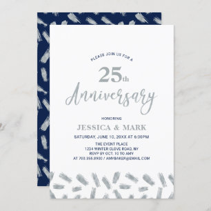 Invitation Argent et marine   25e anniversaire Mariage modern
