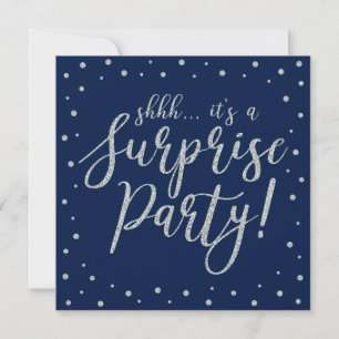 Invitation Argent et marine 50e fête d'anniversaire surpris