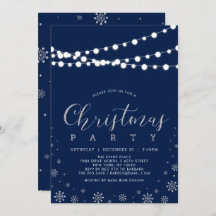 Invitation Argent et marine   Fête de Noël des Snowflakes mod