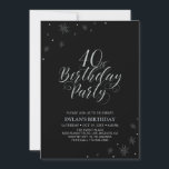 Invitation Argent et noir | Modern Chic 40th Birthday Party<br><div class="desc">Fêtons votre journée spéciale avec cette élégante invitation à la fête de l'argent. Ce design présente une typographie argentée chic "40th Birthday Party" avec des graphismes étincelants. La couleur de l'arrière - plan est en noir, mais n'hésitez pas à la modifier pour l'adapter à votre thème de fête. D'autres invitations...</div>