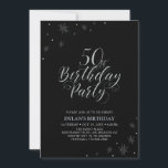 Invitation Argent et noir | Modern Chic 50th Birthday Party<br><div class="desc">Fêtons votre journée spéciale avec cette élégante invitation à la fête de l'argent. Ce design présente une typographie argentée chic "50th Birthday Party" avec des graphismes étincelants. La couleur de l'arrière - plan est en noir, mais n'hésitez pas à la modifier pour l'adapter à votre thème de fête. D'autres invitations...</div>
