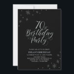 Invitation Argent et noir | Modern Chic 70th Birthday Party<br><div class="desc">Fêtons votre journée spéciale avec cette élégante invitation à la fête de l'argent. Ce design présente une typographie argentée chic "70th Birthday Party" avec des graphismes étincelants. La couleur de l'arrière - plan est en noir, mais n'hésitez pas à la modifier pour l'adapter à votre thème de fête. D'autres invitations...</div>