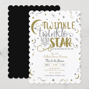Invitation Argent et Or Étincelle Petite Étoile Baby Shower
