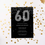 Invitation Argent et parties scintillant noire scintillent 60<br><div class="desc">Cette magnifique 60ème invitation présente des disques brillants argentés sur arrière - plan noir. Pour une personnalisation plus avancée de cette conception, par exemple la modification de la disposition, de la police ou de la taille du texte, cliquez sur le bouton "PERSONNALISER" ci-dessus. Veuillez me contacter pour toute question !...</div>
