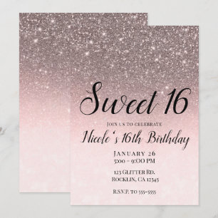 Invitation Argent et rose blush pailleté scintillant glamour 