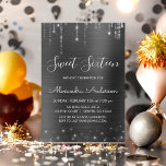 Invitation Argent et Sweet sixteen noir Anniversaire<br><div class="desc">Argent et Black Sparkle String Lights Sweet sixteen Anniversaire Fête Invitation pour un Anniversaire élégant. C'est l'invitation d'anniversaire parfaite pour un Sweet sixteen élégant. Veuillez contacter le concepteur pour les articles customisés correspondants.</div>