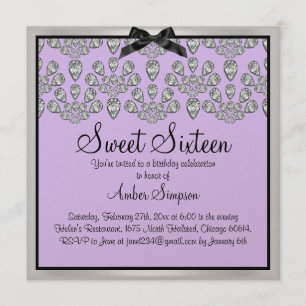 Invitation Argent et violet Forever Diamonds Sweet 16 Invitat