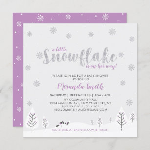 Invitation Argent et violet hiver Wonderland Baby shower fill