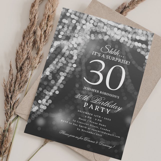 Invitation Argent | Fête d'anniversaire surprise 30 ans  (Silver | Surprise 30th Birthday Party Invitation)
