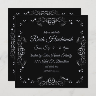 Invitation Argent fleuri avec pommes Rosh Hashanah