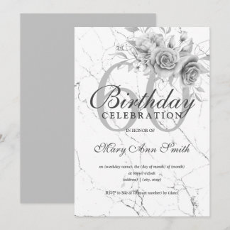 Invitation Argent floral 60e anniversaire Marbre de fête