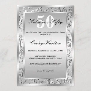 Invitation Argent Flourish Ornate Motif Fabulous Cinquante