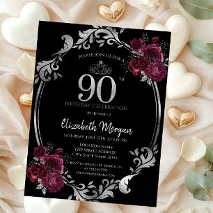 Invitation Argent Frame Bourgogne Rose Noir 90e anniversaire