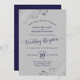 Invitation Argent Frills Marine Blue & Grey Mariage Réception