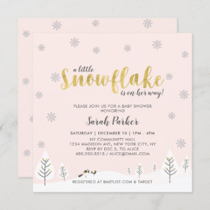 Invitation Argent & Gold Winter Wonderland Baby shower fille