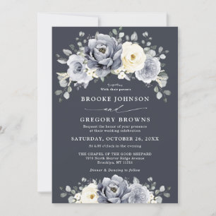 Invitation Argent Gris ivoire Floral hiver Rustique Mariage I