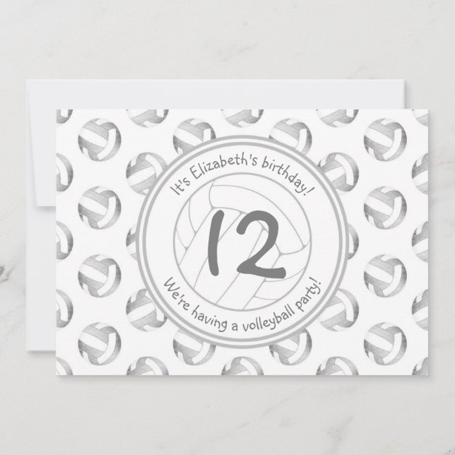 Invitation argent gris volleyballs motifs filles anniversaire (Dos)