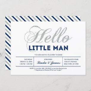 Invitation Argent, Marine Typographie moderne Baby shower g