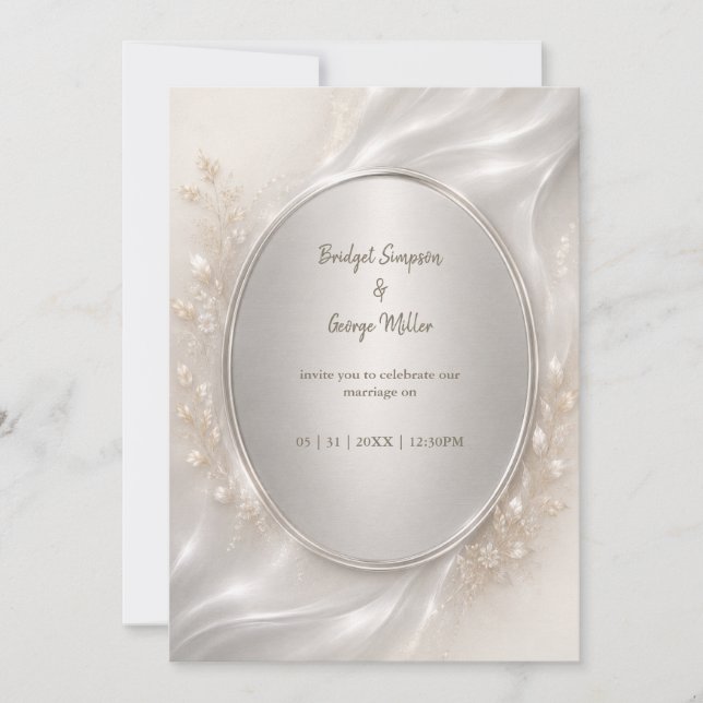 Invitation Argent métallisé romantique Botaniques de mariage  (Devant)