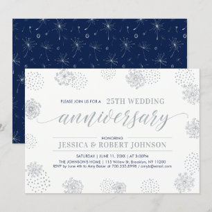 Invitation Argent Moderne Florale 25e Anniversaire de Maria