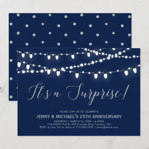 Invitation Argent & Navy 25e anniversaire de mariage surpri