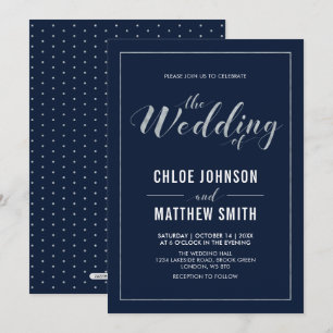 Invitation Argent & Navy   Mariage de typographie moderne sim
