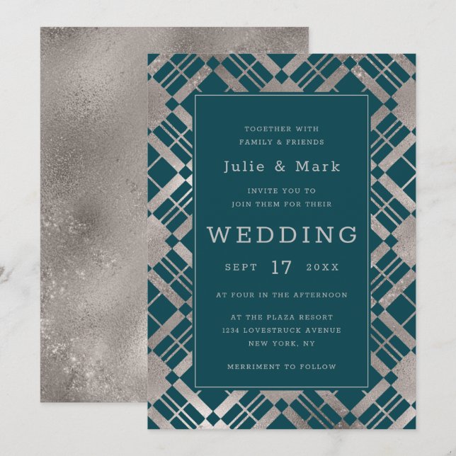 Invitation Argent & N'Importe Quel Arrière - plan De Couleur  (Devant / Derrière)