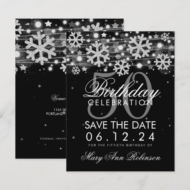 Invitation Argent Noir 50e Anniversaire Enregistrer Date Hive (Devant / Derrière)