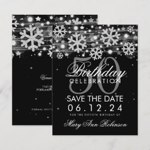 Invitation Argent Noir 50e Anniversaire Enregistrer Date Hive