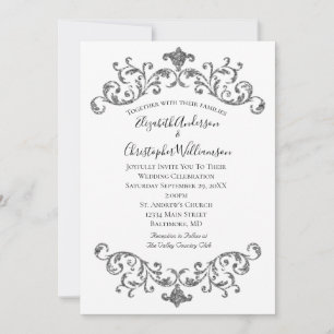 Invitation Argent noir blanc Ornat Flourdir Mariage officiel