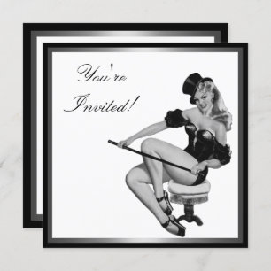 Invitation Argent Noir & Blanc Style Pin-Up Girl 5