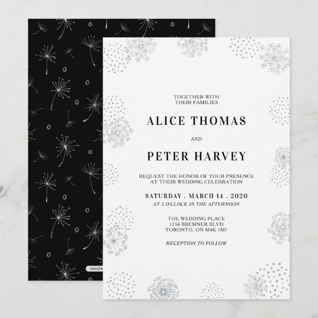 Invitation Argent & Noir | Cérémonie de mariage moderne chic (Devant / Derrière)