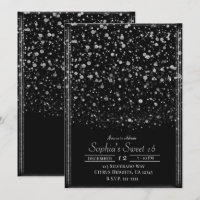 Argent & Noir Confetti Splatter Sweet 16 Party