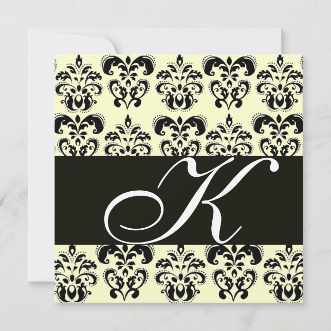 Invitation ARGENT & NOIR DAMAS MONOGRAMME, blanc (Devant)