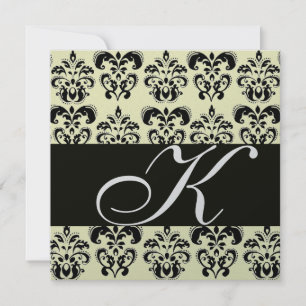 Invitation ARGENT & NOIR DAMAS MONOGRAMME, blanc