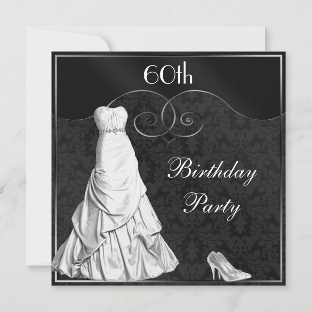 Invitation Argent noir glamour blanc 60e anniversaire (Devant)
