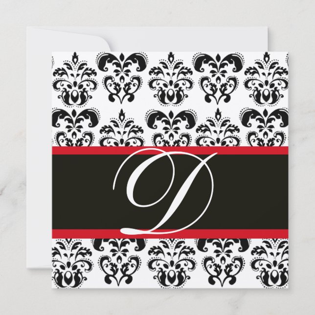 Invitation ARGENT & NOIR  ROUGE  DAMAS MONOGRAMME , blanc (Devant)
