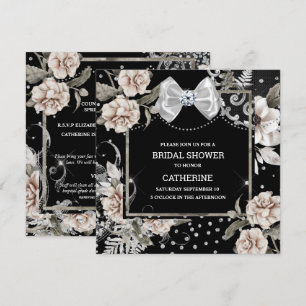 Invitation Argent noir shabby chic rose paris chic bow