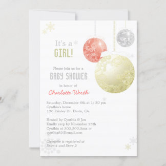 Invitation Argent Or Rouge Noël Baby Girl Douche