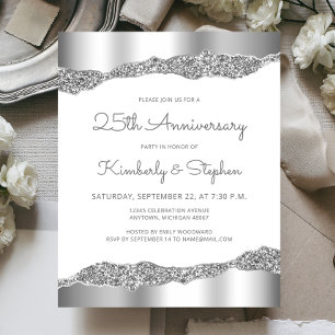 Invitation argent pailleté Budget pour les 25 ans 