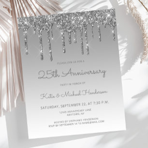 Invitation argent pailleté pas cher pour les 25 an