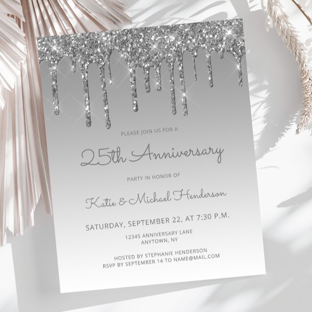 Invitation argent pailleté pas cher pour les 25 an (Créateur téléchargé)