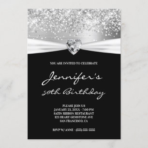 Invitation Argent Parties scintillant Foil Coeur Gem 50e anni