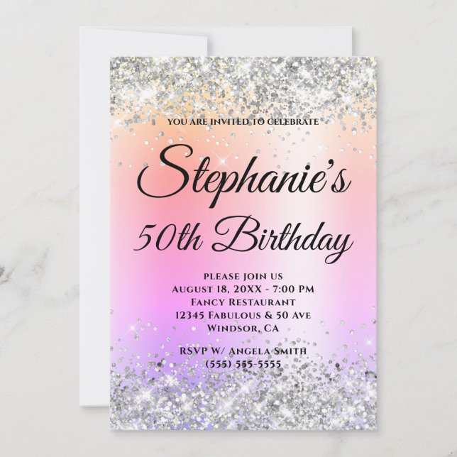 Invitation Argent Parties scintillant Pastel Arc-en-ciel (Devant)