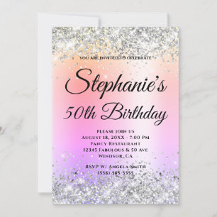 Invitation Argent Parties scintillant Pastel Arc-en-ciel