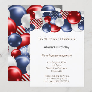 INVITATION ARGENT PATRIOTIQUE BLEU ROUGE 2 BALLON ANNIVERSAIR